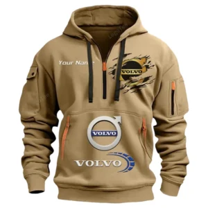 Hoodie Half Zipper Exclusive Logo Gift For Global Auto Enthusiasts CAR113 - Khaki