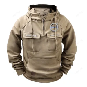 European Luxury Car Maker Tactical Quarter Zip Hoodie, Exclusive Logo Hoodie For Car Enthusiasts CAR109 - Khaki