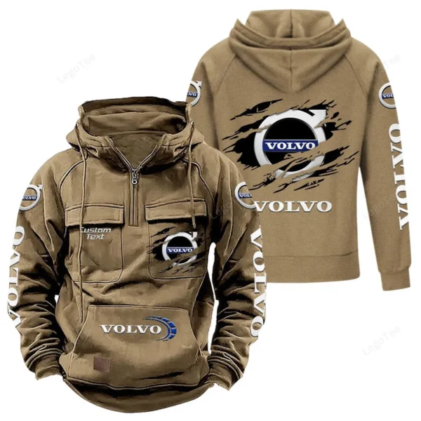 European Auto Maker Tactical Quarter Zip Hoodie, Exclusive Logo Hoodie For Car Enthusiasts CAR122 - Khaki