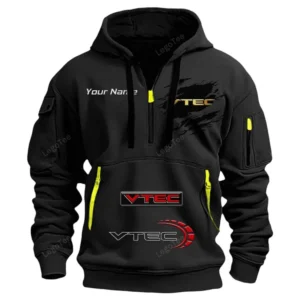 Hoodie Half Zipper Exclusive Logo Gift For VTEC Power Auto Enthusiasts CAR113 - Black