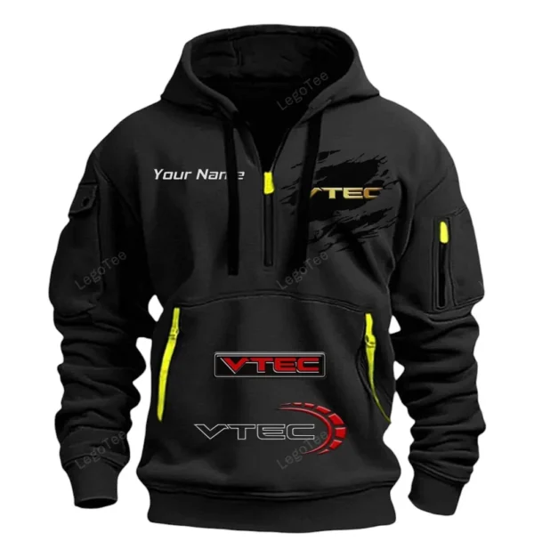 Hoodie Half Zipper Exclusive Logo Gift For VTEC Power Auto Enthusiasts CAR113 - Black