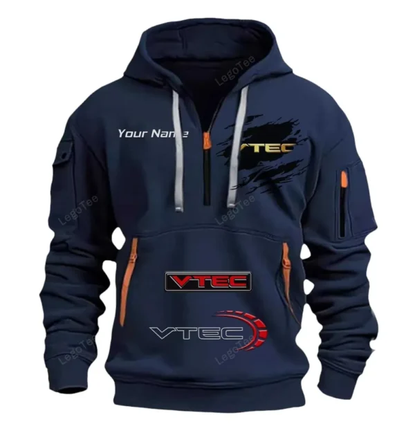 Hoodie Half Zipper Exclusive Logo Gift For VTEC Power Auto Enthusiasts CAR113 - Navy