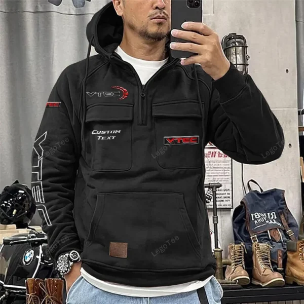 Street Racer Tactical Quarter Zip Hoodie, Exclusive Logo Hoodie For Car Enthusiasts CAR106 - Black - Image 2