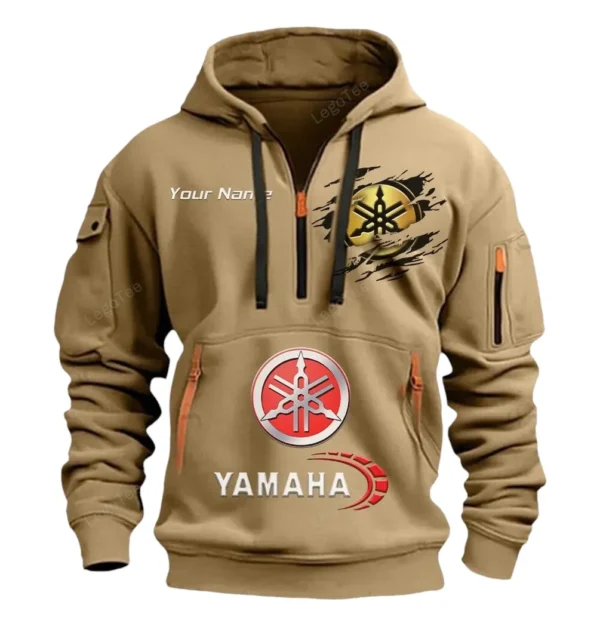 Hoodie Half Zipper Exclusive Logo Gift For Road Motorcycle Enthusiasts CAR113 - Khaki
