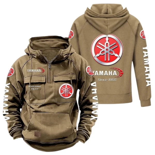 Road Motorcycle Tactical Quarter Zip Hoodie, Exclusive Logo Hoodie For Car Enthusiasts CAR960 - Khaki