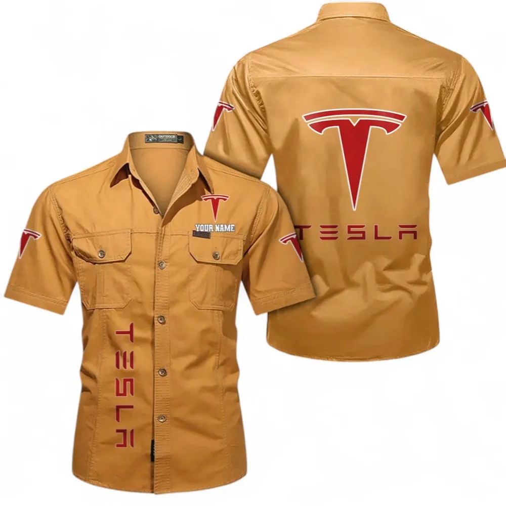 Zero-Emission Vehicle Cotton Short Sleeved Shirt, Custom Name CAR392 - Turmeric