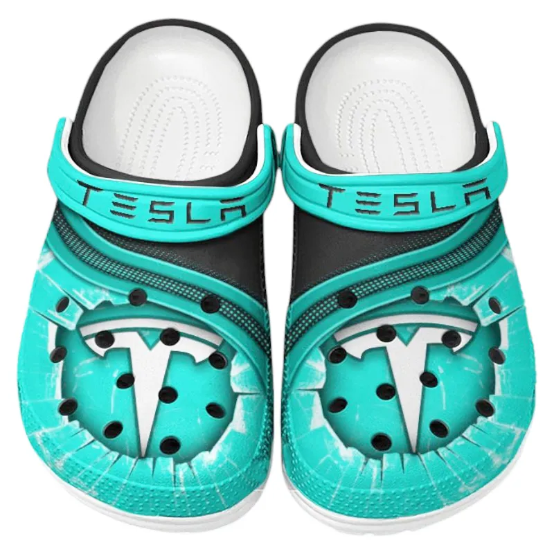 Zero-Emission Vehicle Lover’s All Over Print Clog, Slip-On Shoes for Daily Comfort and Garage Style CAR188 - Cyan