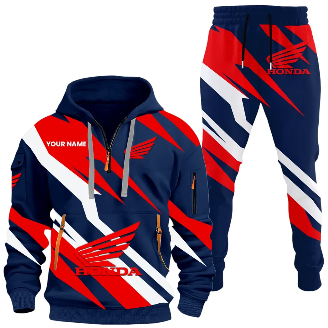 Adventure Motorbike Hoodie Half Zip x Sweatpants Set, Sporty Auto-Inspired Tracksuit CAR514100925044