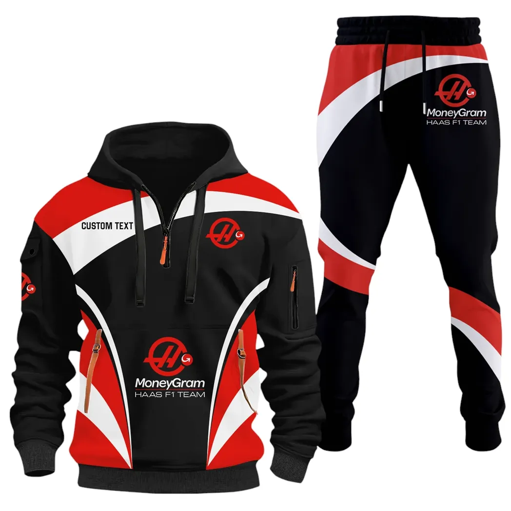 Racing Car Hoodie Half Zip x Sweatpants Set, 3D Printed Driver's Outfit CAR514100925090