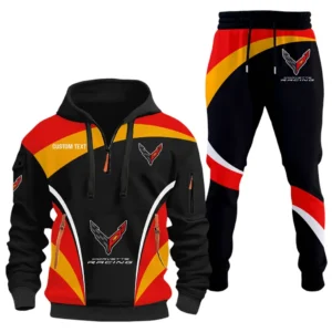 V8 Power Hoodie Half Zip x Sweatpants Set, Custom 3D Automotive Tracksuit Set CAR514100925103