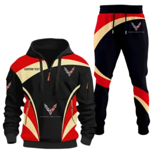 V8 Power Hoodie Half Zip x Sweatpants Set, All-Season Car Enthusiast Tracksuit CAR514100925105