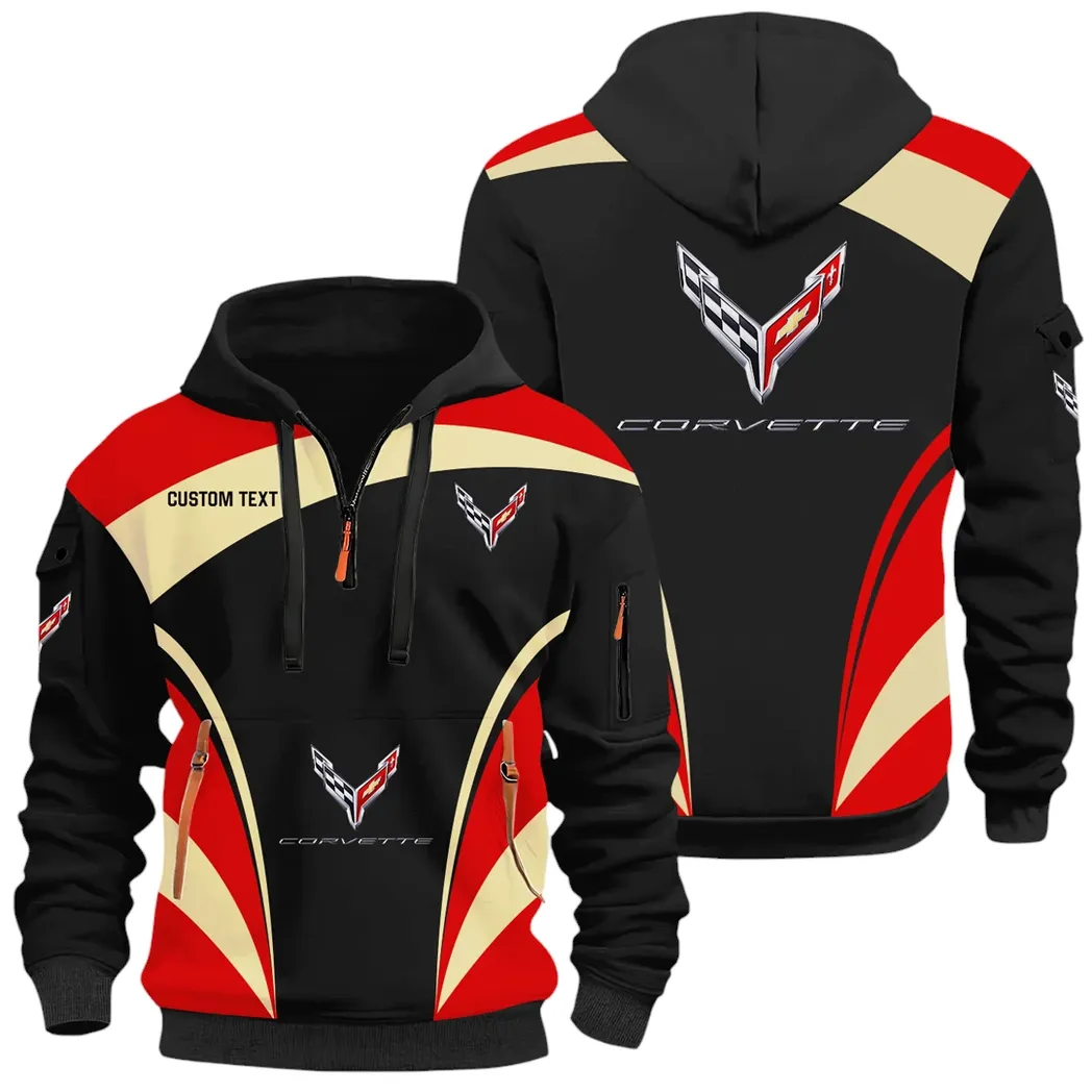V8 Power Hoodie Half Zip 3D Print, Sporty Urban Look Hoodie CAR514100925105