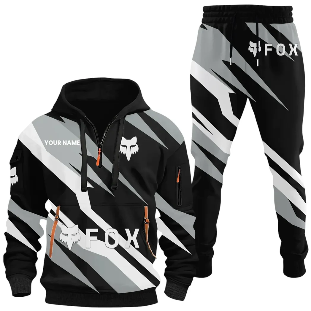 Racing Car Hoodie Half Zip x Sweatpants Set, Custom 3D Automotive Tracksuit Set CAR514100925134