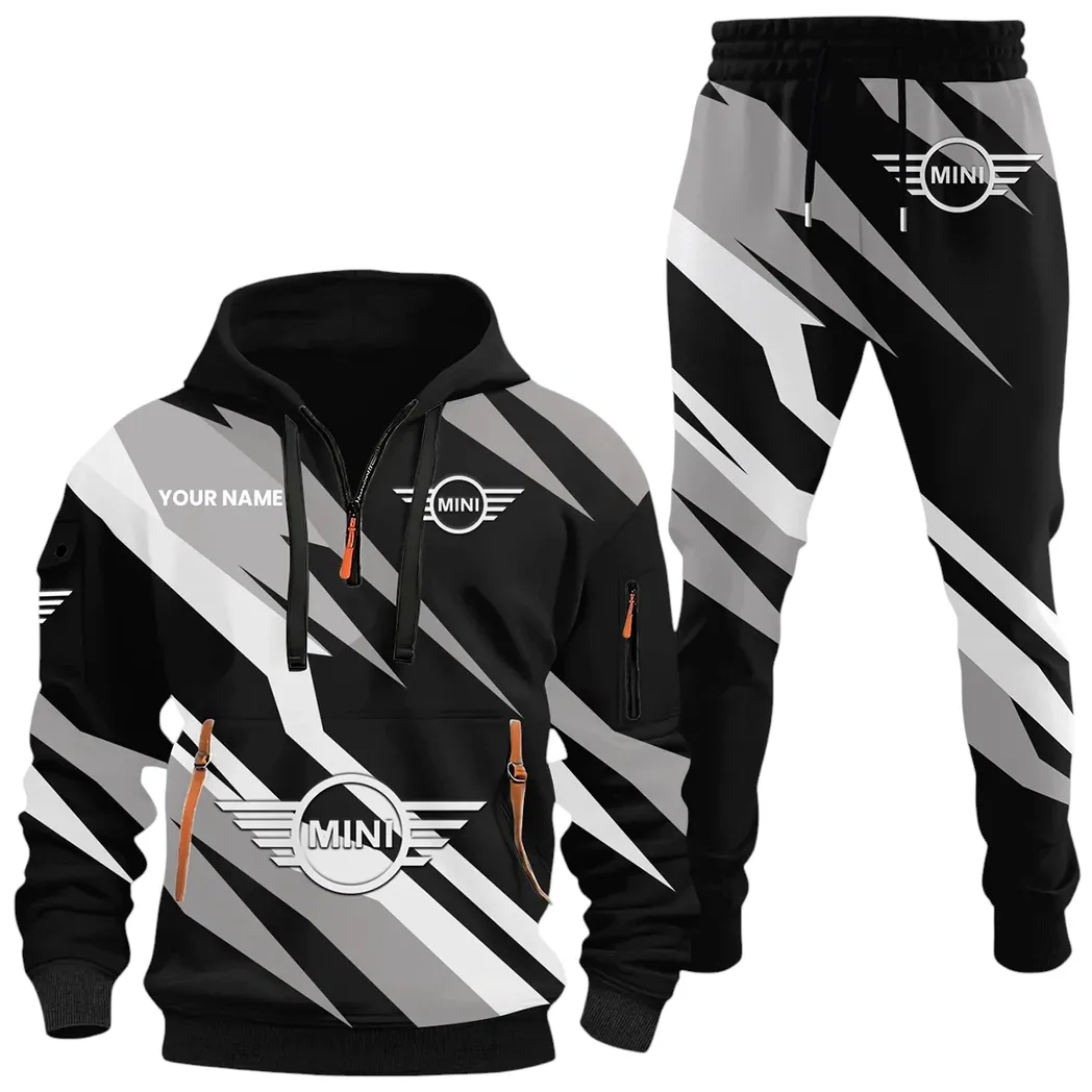 Chic Commuter Hoodie Half Zip x Sweatpants Set, Automotive Streetwear Hoodie Set CAR514100925154