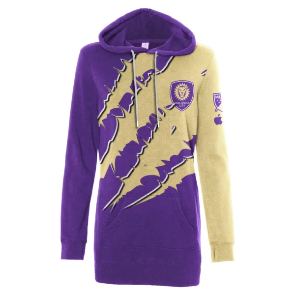 Goal Flow Hoodie Dress, Pullover Hoodie Dress Women HVN1289OC - Image 2