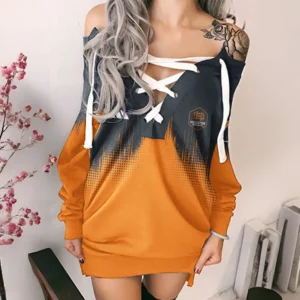Rising Flow Lace-Up Sweatshirt, Bold Athletic Hoodie Dress HVN1312HD