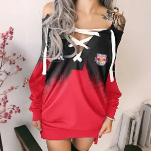 Fan Spirit Lace-Up Sweatshirt, Bold Feminine Hoodie Dress HVN1312NY