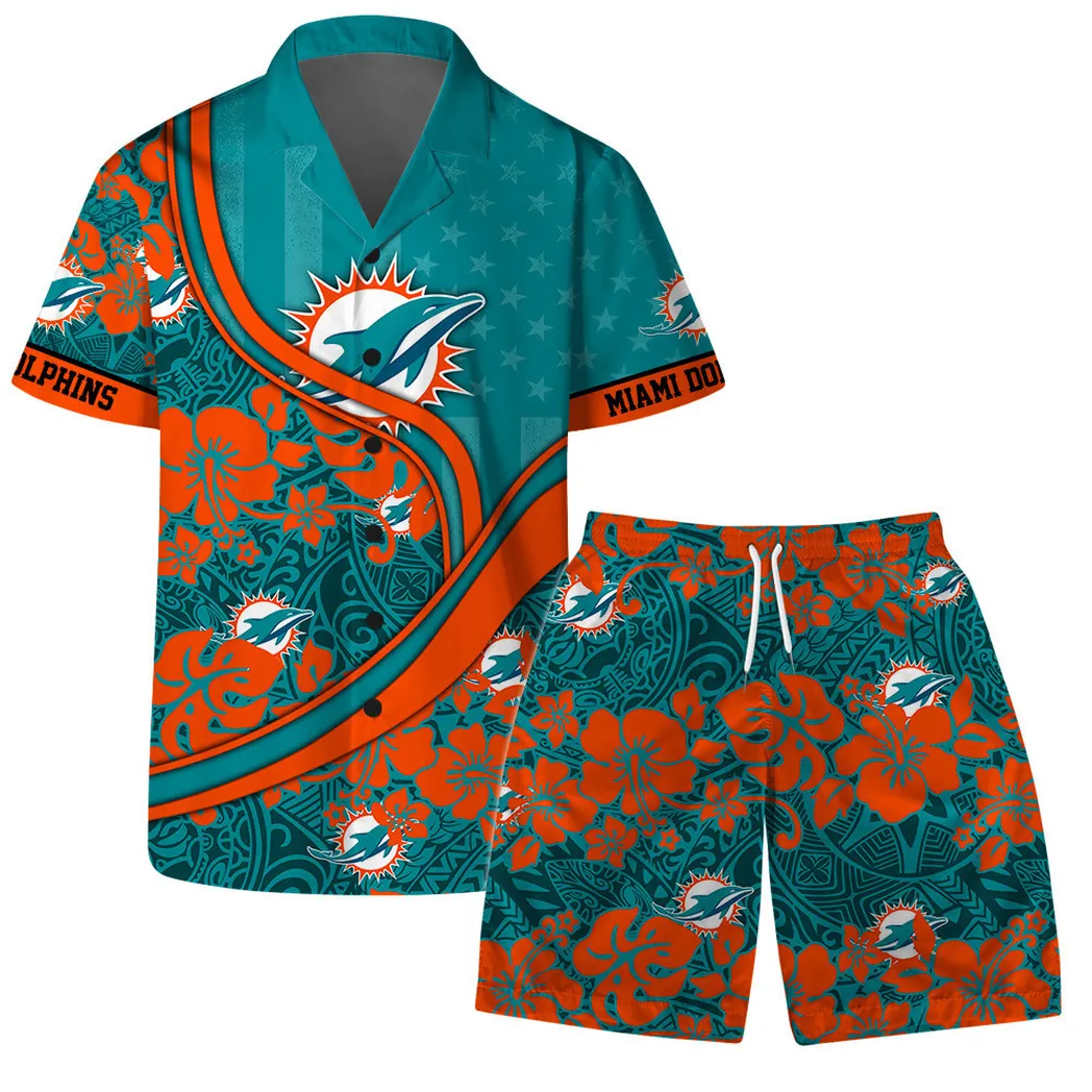 Aqua Pride Hawaiian Shirt Set, Sport Inspired Hawaiian Outfit NFL790
