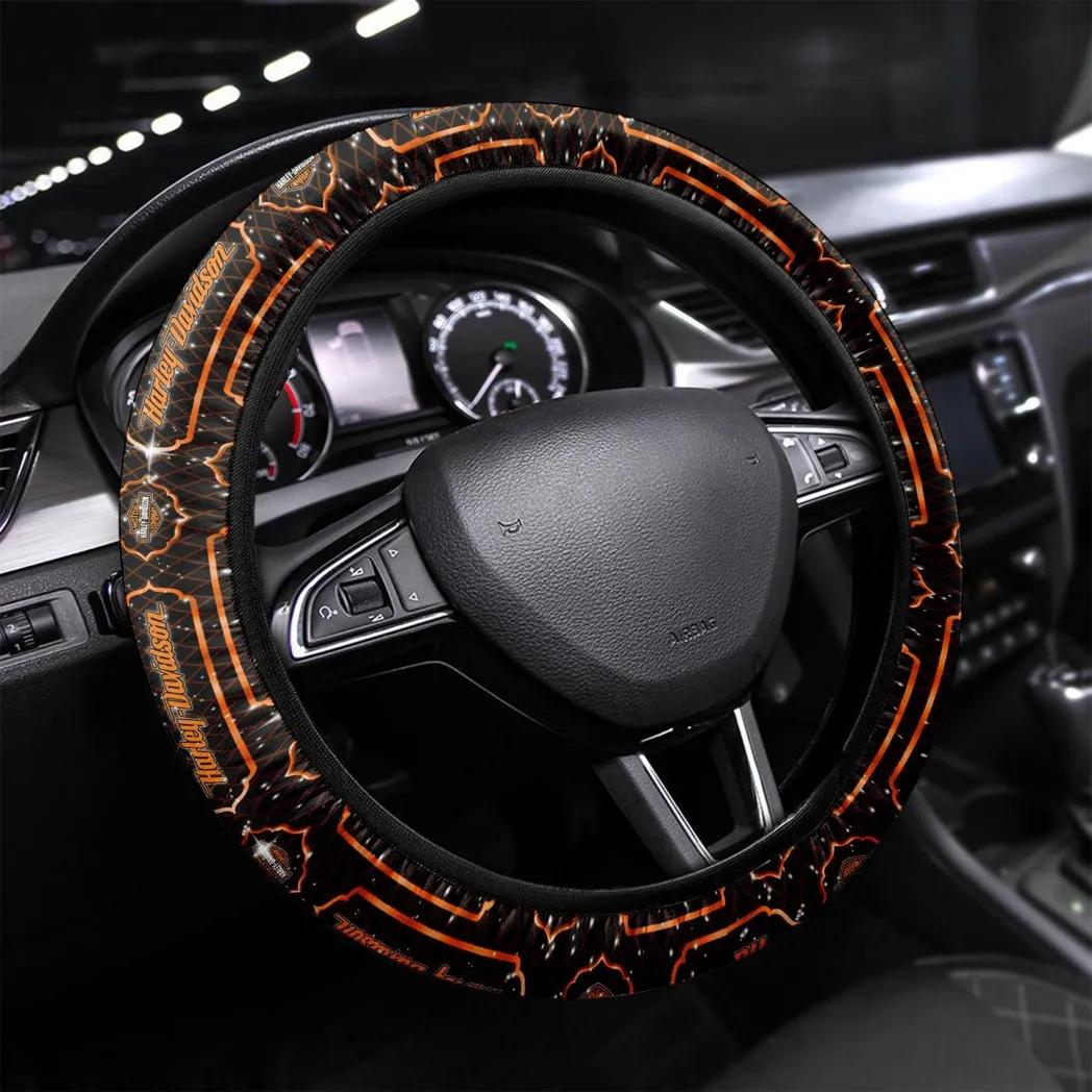 Biker Icon Steering Wheel Cover 3D Print, Modern Motorsport Grip Cover CAR550 - Orange