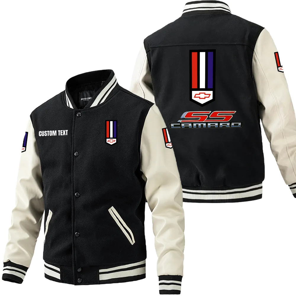 Bold Sport Car Leather Baseball Jacket, Garage-Ready Varsity Leather CAR180 - Black White