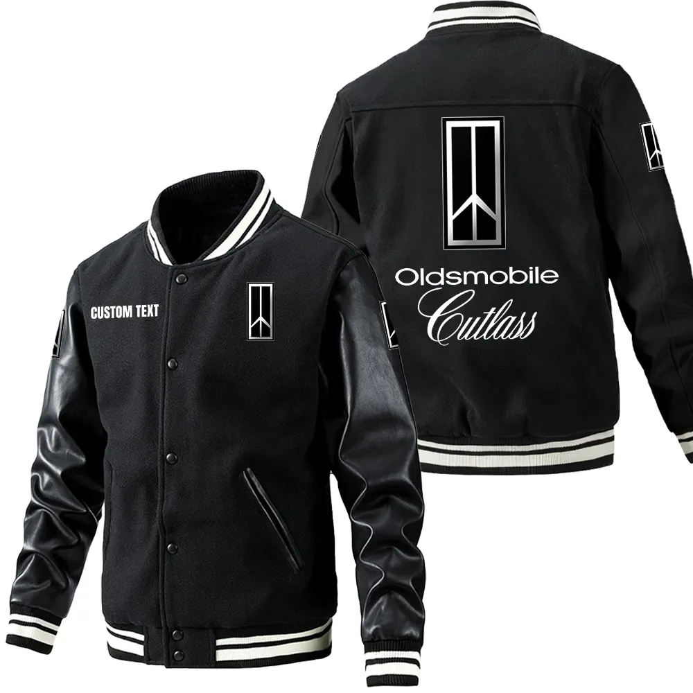 Bold Style Leather Baseball Jacket, Driven Look Leather Edge CAR180 - Black