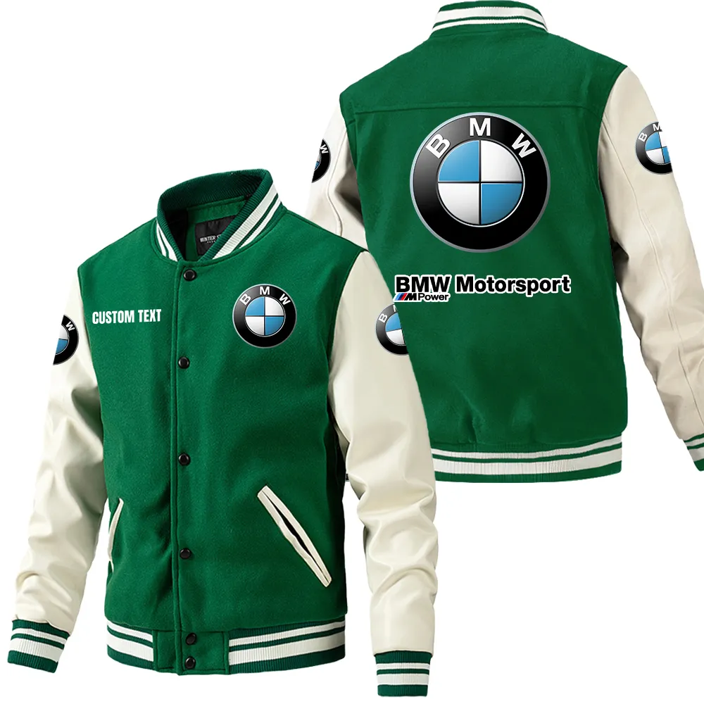 Built Fast Leather Baseball Jacket, Garage-Ready Varsity Leather CAR180 - Green