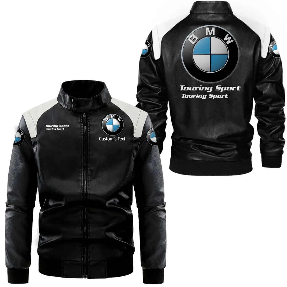 Business Car Black And White Leather Jacket, Bold Road Style Leather CAR080