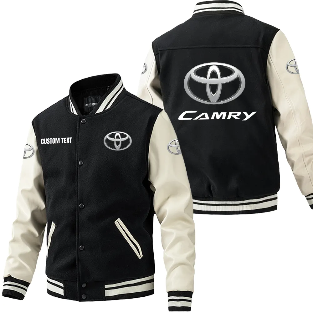 Comfortable Sedan Leather Baseball Jacket, Driven Look Leather Edge CAR180 - Black White