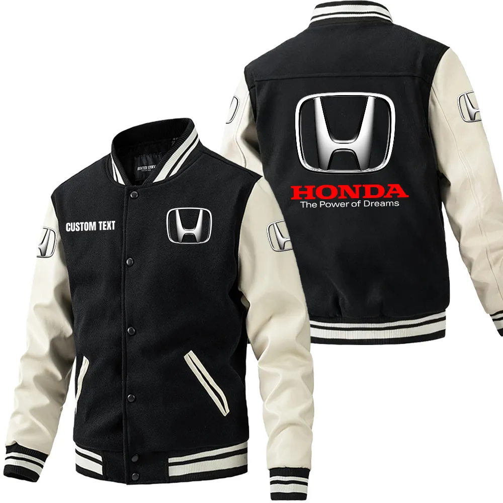 Crossover Leather Baseball Jacket, Varsity Spirit Rider Style CAR180 - Black White