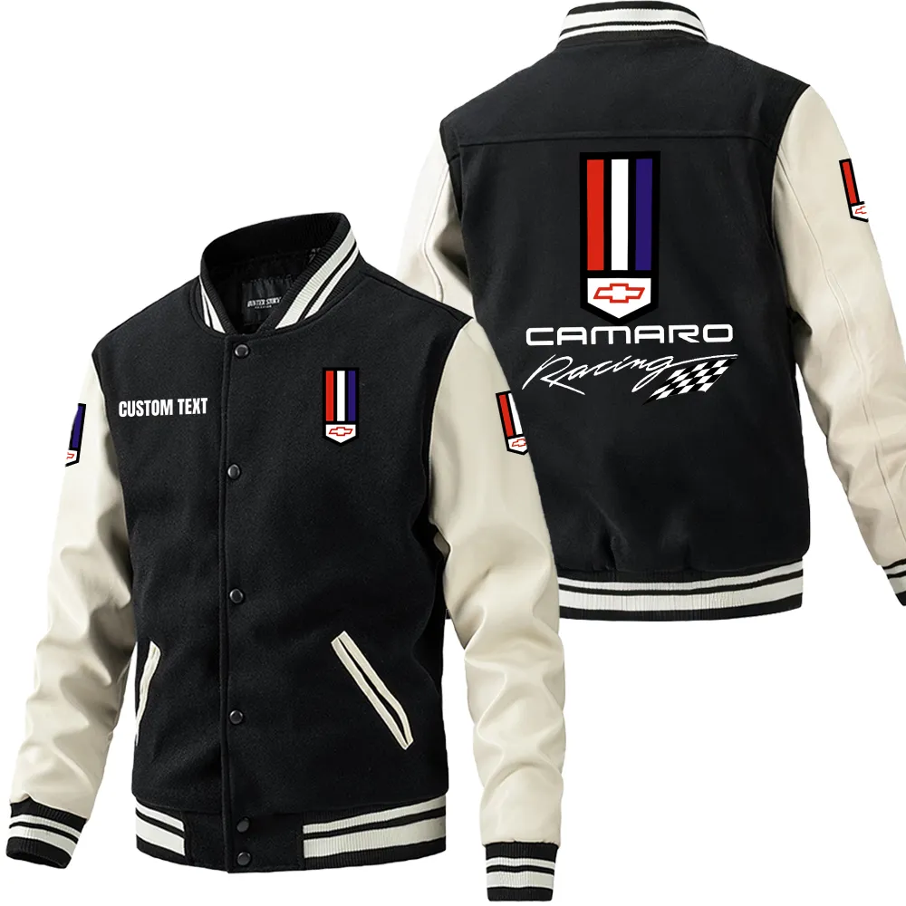 Engineered Life Leather Baseball Jacket, Leather Strength Rider Spirit CAR180 - Black White