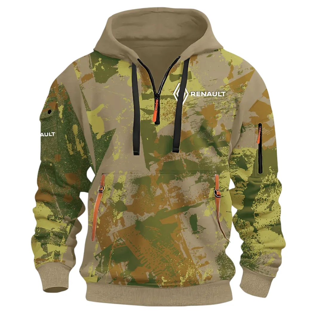 Everyday Ride Hoodie Half Zip 3D Print, Sporty Urban Comfort Hoodie CAR514 - Khaki - Image 2