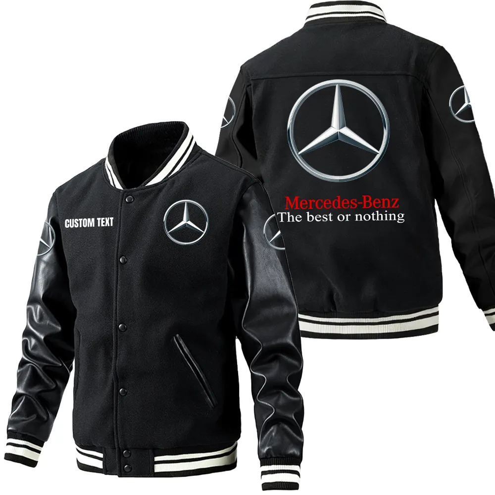High-End Coupe Leather Baseball Jacket, Garage Style Leather Jacket CAR180 - Black