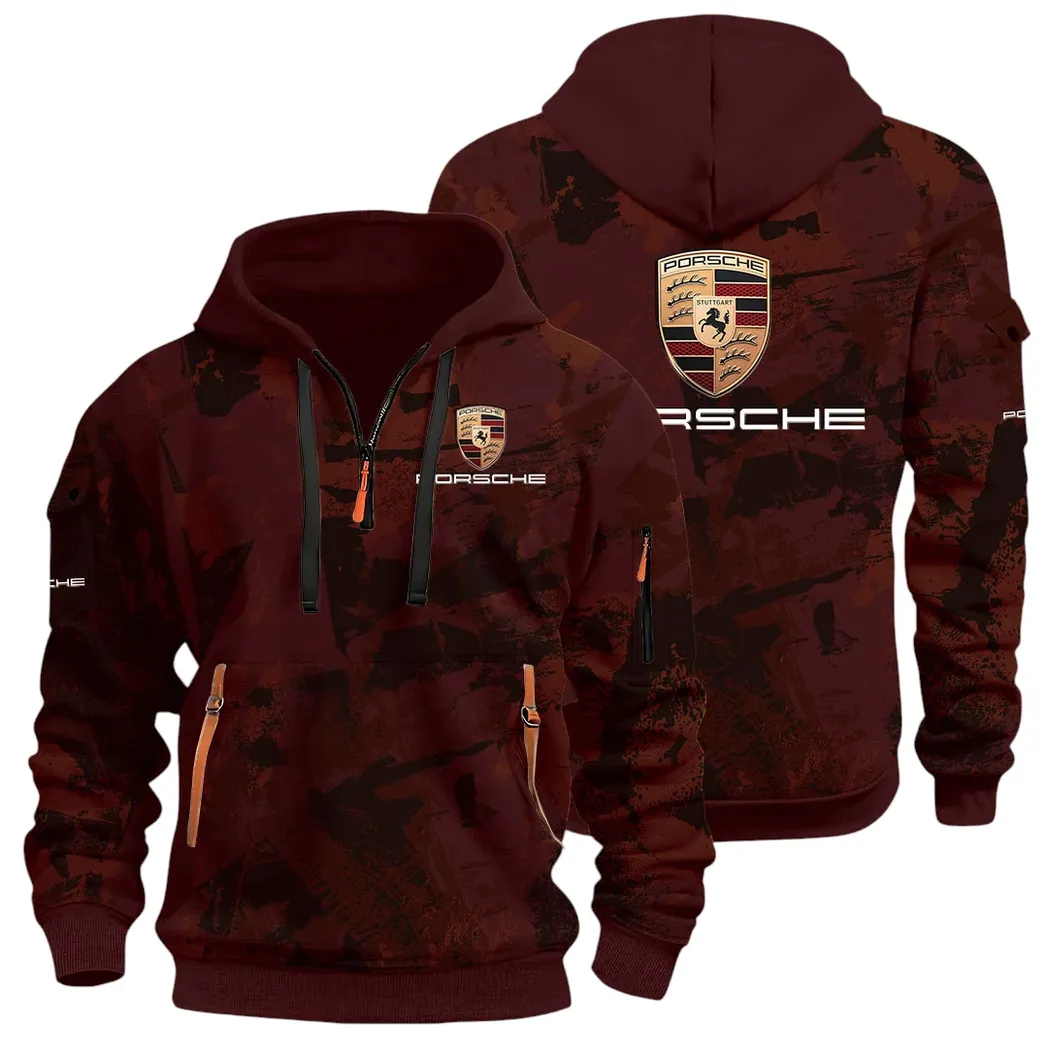Iconic Sports Vehicle Hoodie Half Zip 3D Print, Rugged Casual Hoodie CAR514 - Dark Red