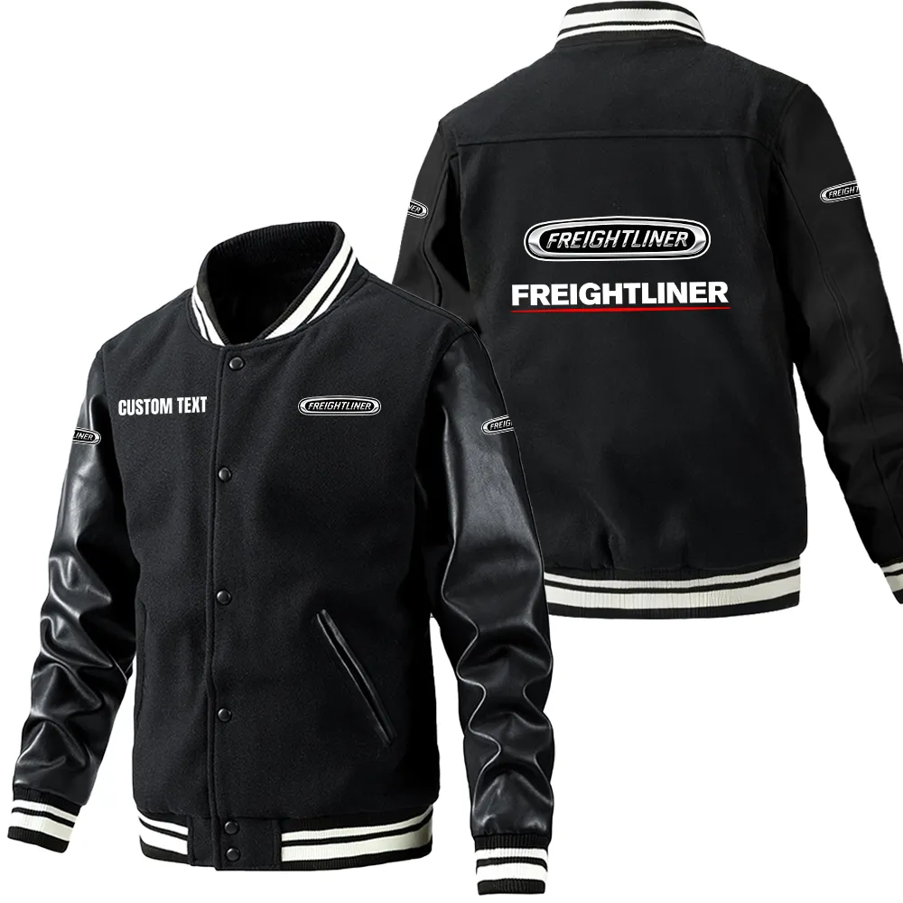 Logistics Truck Leather Baseball Jacket, Car Lover's Leather Jacket CAR180 - Black