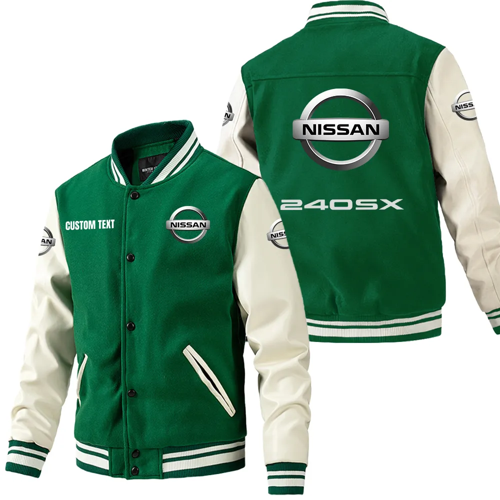 Motion Fast Leather Baseball Jacket, Rugged Varsity Leather Style CAR180 - Green