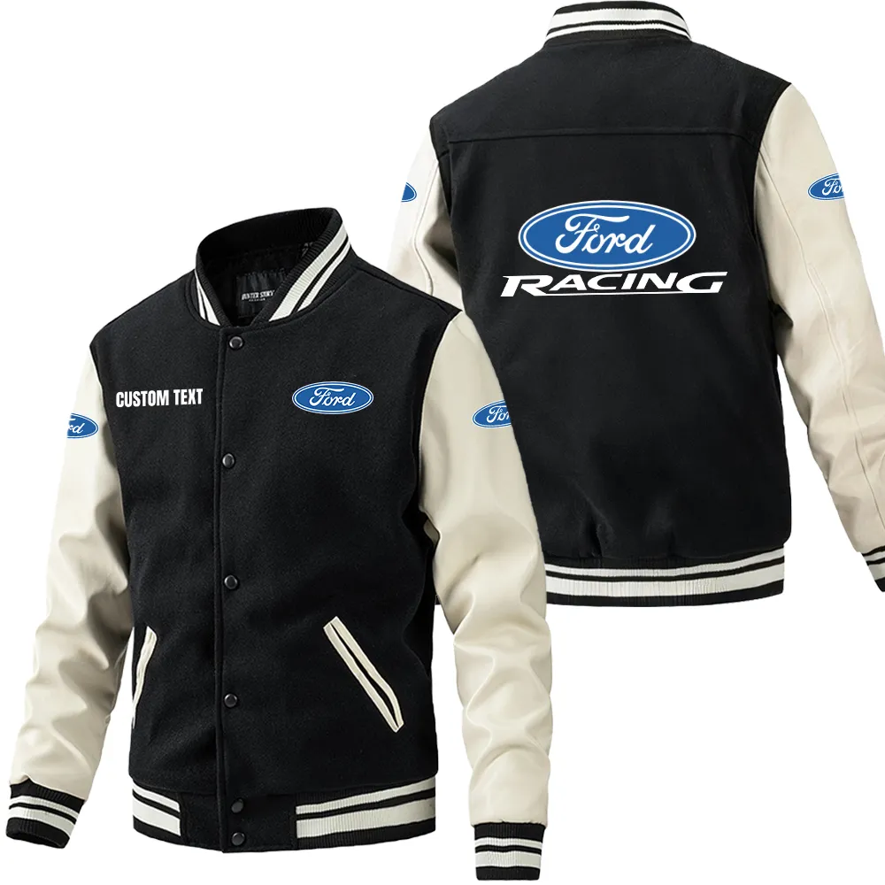 Motion Tough Leather Baseball Jacket, Rugged Varsity Leather Style CAR180 - Black White