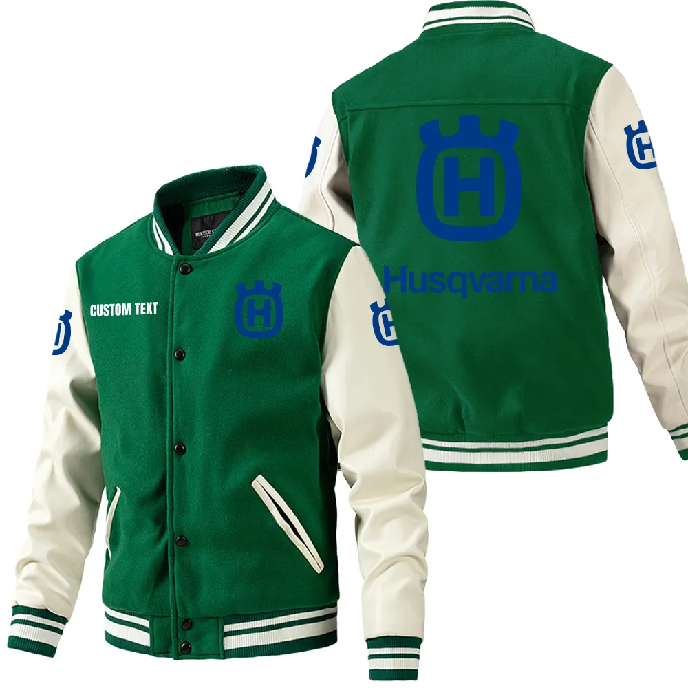 Motocross Bike Leather Baseball Jacket, Performance Varsity Leather Look CAR180 - Green