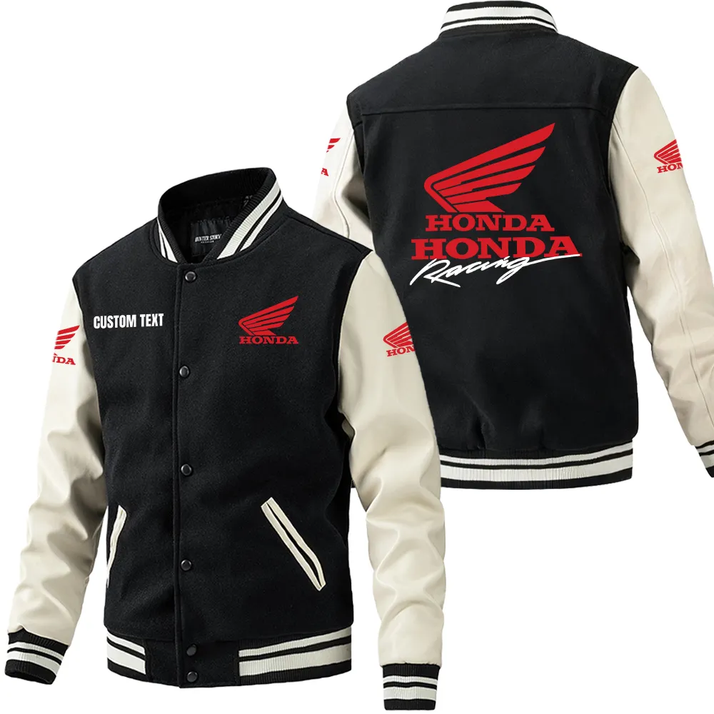 Motorcycle Leather Baseball Jacket, Bold Rider Varsity Jacket CAR180 - Black White