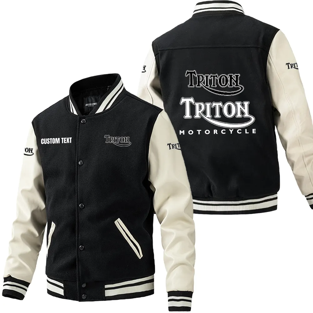 Ocean Energy Leather Baseball Jacket, Rugged Varsity Leather Style CAR180 - Black White