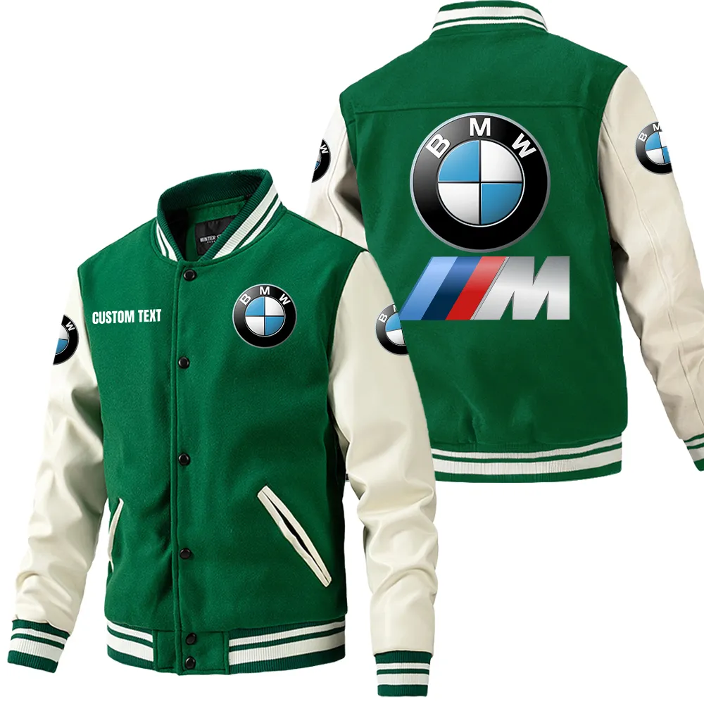 Performance Car Leather Baseball Jacket, Car Culture Varsity Leather Car180 - Green