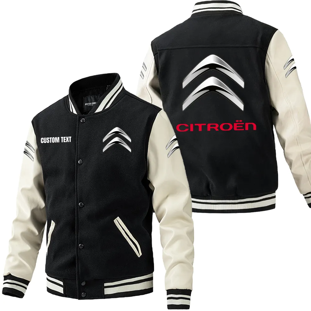 Practical Crossover Leather Baseball Jacket, Street-Ready Leather Jacket CAR180 - Black White