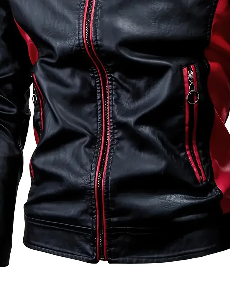 Practical Small Car Men's Pu Leather Jacket, Gearhead Pride in PU CAR040 - Red - Image 4