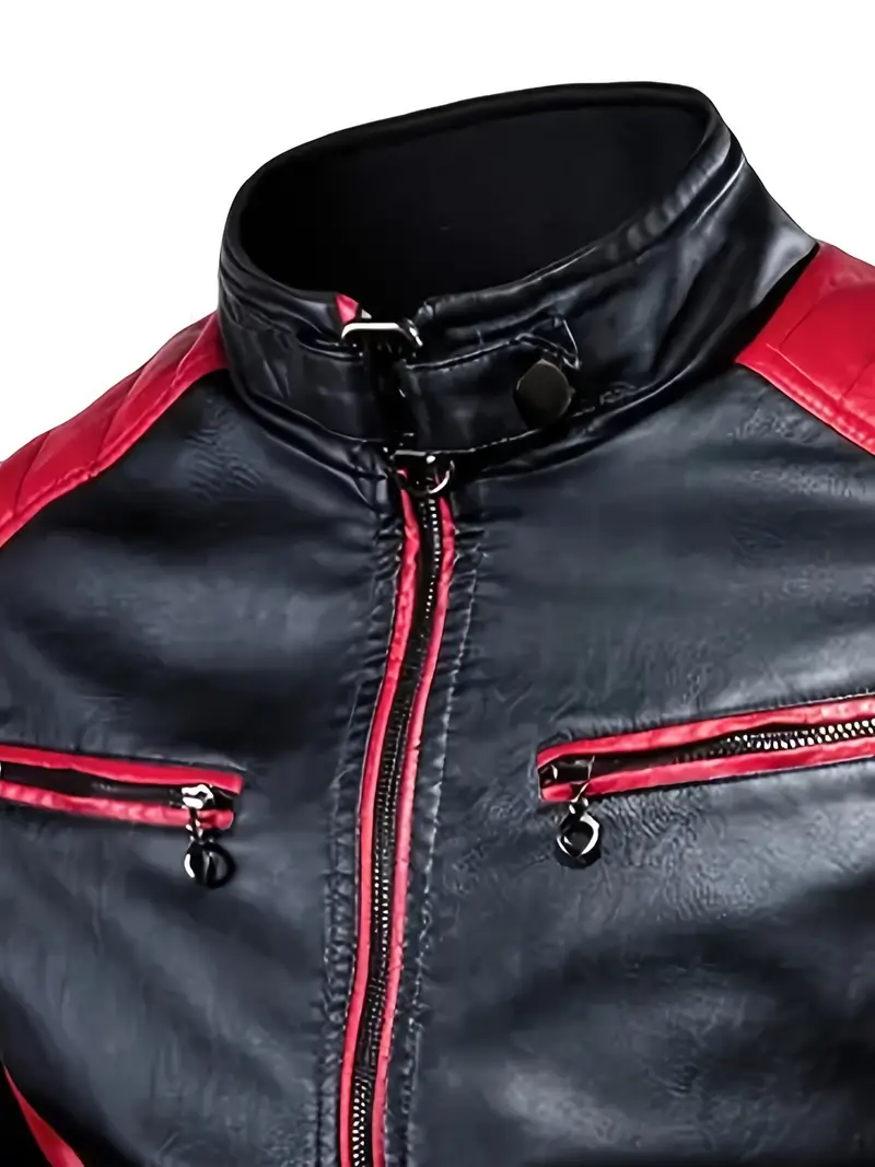 Practical Small Car Men's Pu Leather Jacket, Gearhead Pride in PU CAR040 - Red - Image 2