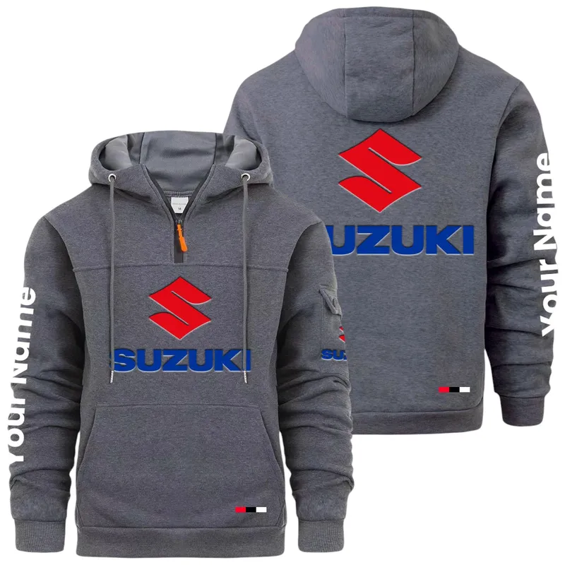 Racing Auto Large Pocket Hoodie, Car Lover's Quarter-Zip CAR514 - Dark Gray