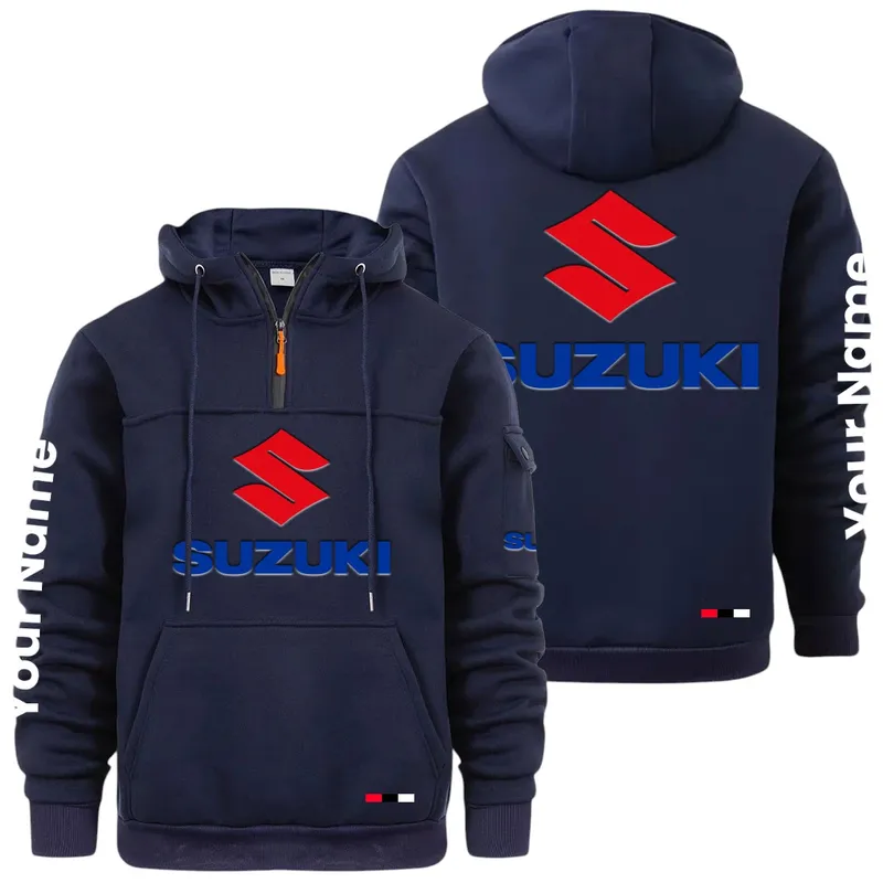 Racing Auto Large Pocket Hoodie, Car Lover's Quarter-Zip CAR514 - Navy