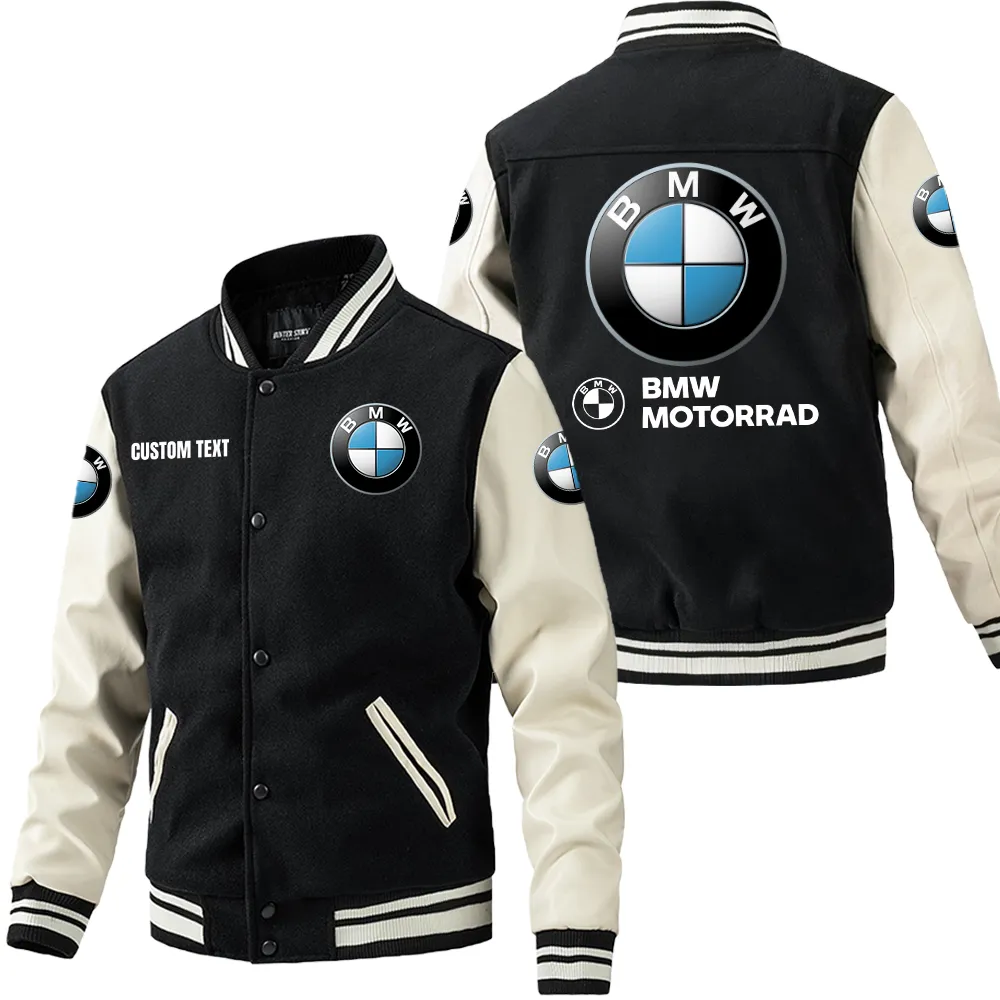 Racing Car Leather Baseball Jacket, Motorcycle Pride Leather Style CAR180 - Black White