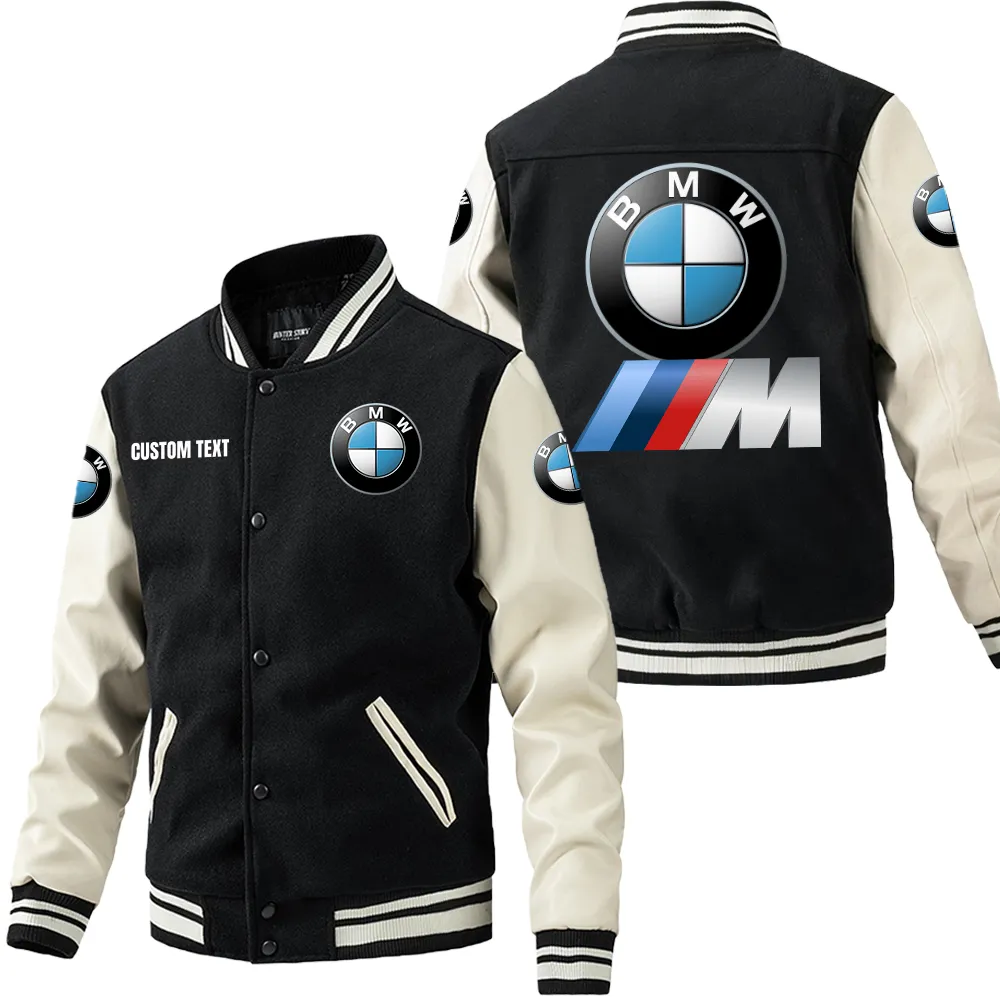 Racing Coupe Leather Baseball Jacket, Garage Life Leather Jacket CAR180 - Black White