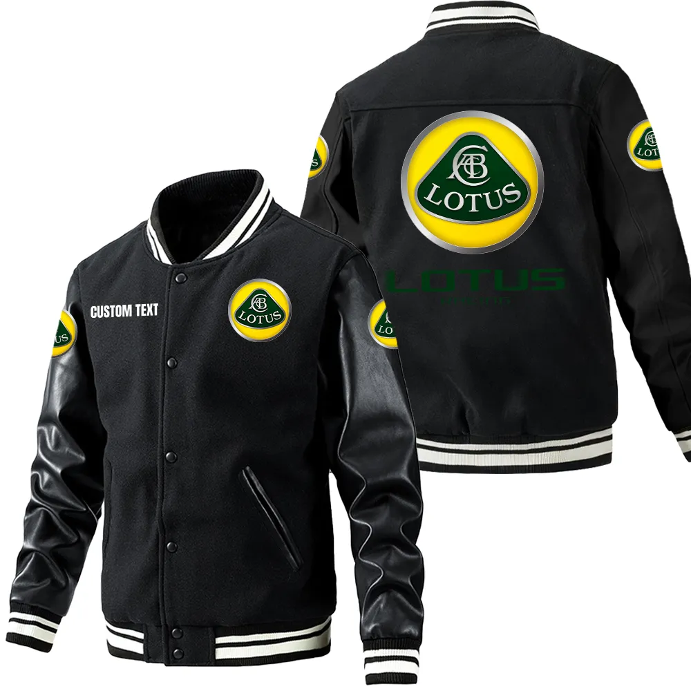 Racing-Inspired Car Leather Baseball Jacket, Classic Varsity Leather Jacket CAR180 - Black
