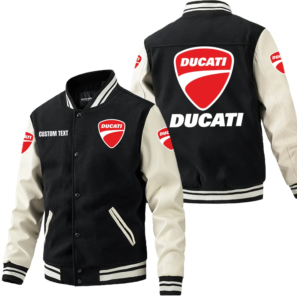 Racing Legend Leather Baseball Jacket, Rugged Varsity Leather Style CAR180 - Black White