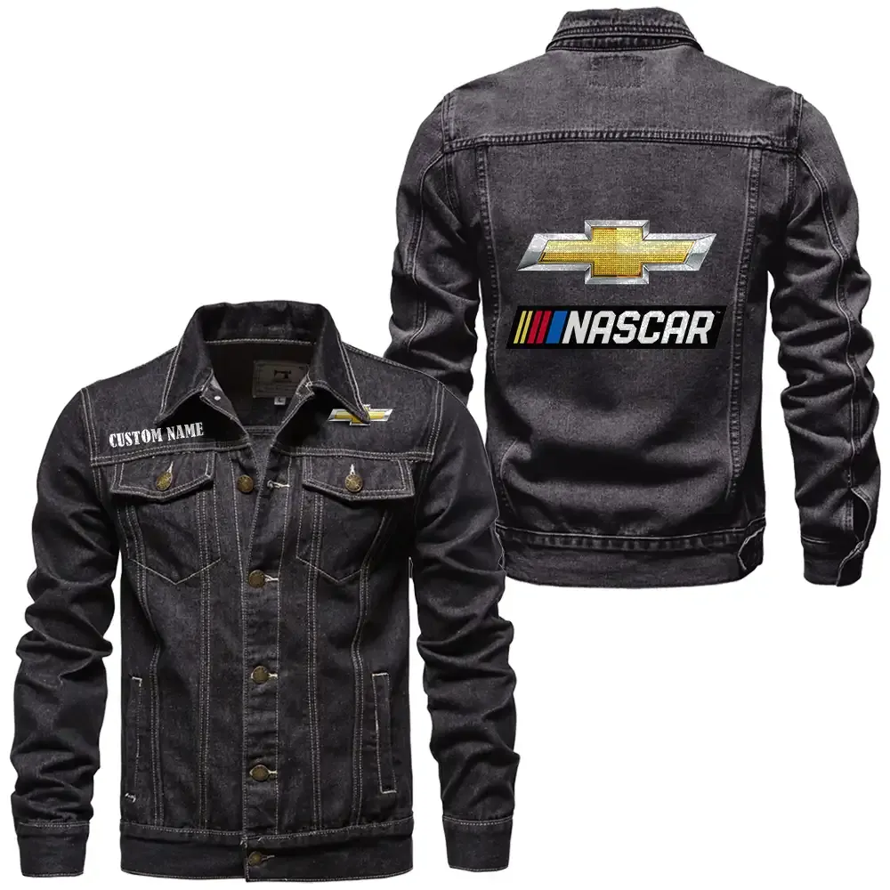 Racing Machine Denim Jacket, Auto-Inspired Denim Look CAR190 - Black